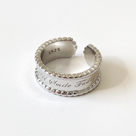 925 Sterling Silber Offener Ring Gravierte Buchstaben Perlenrand Chic Minimalistisch Verstellbar Schmuck Für Damen