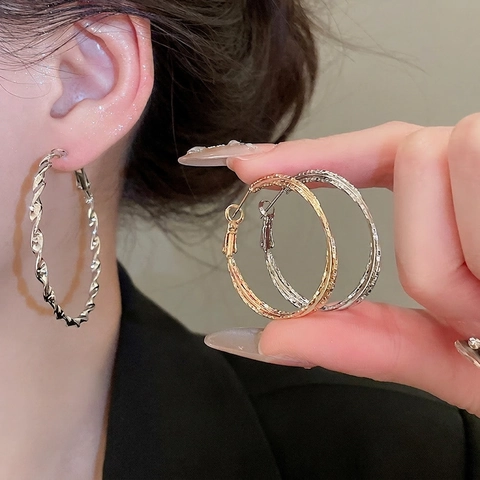 Gedrehte Creolen Mit 925 Sterling Silber Ohrstecker Große Runde Geometrische Spirale Metall Ohrringe Für Damen Mode