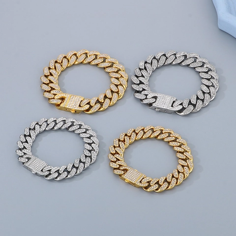 Collana E Bracciale A Maglia Cubana Iced Out Hip Hop Acciaio Inossidabile Micro Pavé Strass Gioielli Streetwear Uomini Donne
