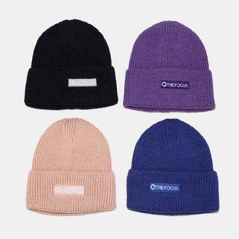 Gorro De Punto Acrílico Nervado Cálido Invierno Color Sólido Parche De Letras Casual Unisex