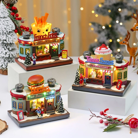 Casa In Miniatura Del Villaggio Di Natale In Resina Luminosa Negozio LED Decorazione Scrivania Regalo Festivo USB Batteria
