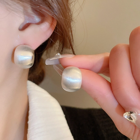 Pendientes De Botón Geométricos Minimalistas Aleación Irregulares Metal Cepillado Mate Joyería Mujer Con Poste De Plata