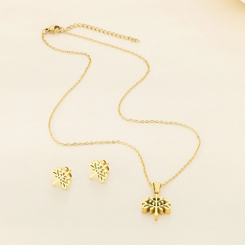 Conjunto Joyas Árbol De La Vida Collar Y Pendientes Acero Inoxidable Colgante Hueco Cadena Moda Accesorio Mujer