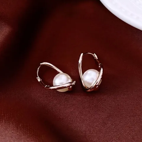 French Style Twisted Pendant Earrings Copper Elegant Minimalist Faux Artificial Pearl Geometric Jewelry For Women