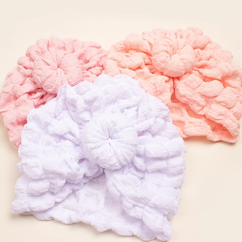 Cappello Turbante Per Neonati Poliestere Morbido Trama Nido Ape Nodo Fiore Donut Beanie Per Neonati