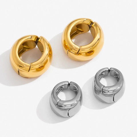 Minimalist Stainless Steel Chunky Hoop Earrings For Women Waterproof Hypoallergenic Geometric Gold Silver Huggie Jewelry