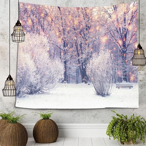 Tappezzeria Da Parete Foresta Invernale In Neve Coperta Appesa In Poliestere Decorazione Casa Per Camera Da Letto Soggiorno