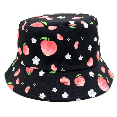 Cappello a Secchiello Reversibile in Cotone con Stampa Frutta per Uomo Donna Creativo Motivo Pesca Fragola Cappello da Pescatore
