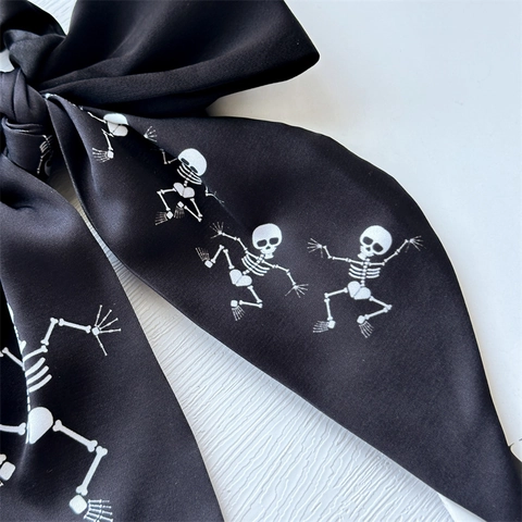 Coleteros De Satén Con Lazo Y Cintas Largas Patrón De Calavera Y Cuadros Soporte Para Cola De Caballo Accesorios Mujer