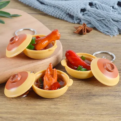 Portachiavi Cibo Di Simulazione Mini Casseruola Pentola Di Terracotta Modello In Miniatura PVC Resina Ciondolo Borsa Creativo Regalo