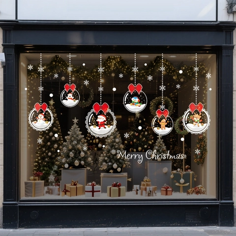 Christmas Window Stickers PVC Static Cling Double Sided Santa Snowman Ornaments Xmas Festive Glass Door Shop Decoration