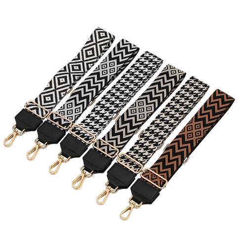 Adjustable Wide Shoulder Strap For Bags Replacement Crossbody Belt Geometric Houndstooth Polyester Webbing Leather Ends