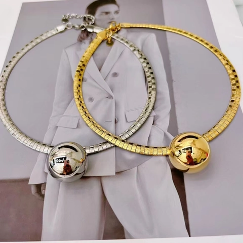 Μινιμαλιστικό Κολιέ Choker από Ανοξείδωτο Ατσάλι Με Μενταγιόν Μπάλα για Γυναίκες Χρυσό Ασημί Γεωμετρικά Κοσμήματα