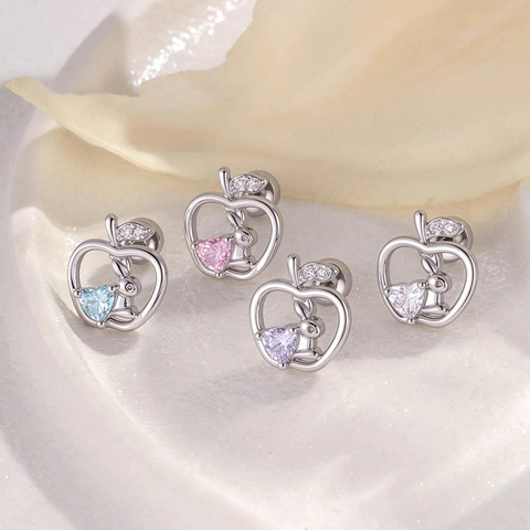 Cartilage Earring Titanium Steel Copper Heart Zircon Apple Hollow Rabbit With 925 Sterling Silver Earring Post