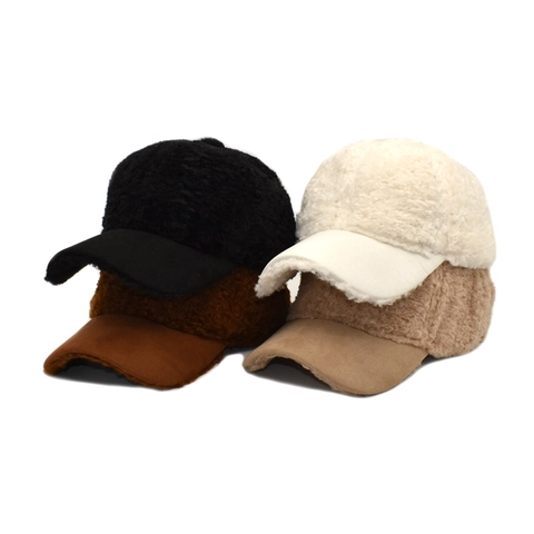 Gorra De Béisbol Cálida De Invierno Lana De Cordero Sintética Vellón Teddy Gruesa Color Sólido Ajustable Para Hombres Mujeres