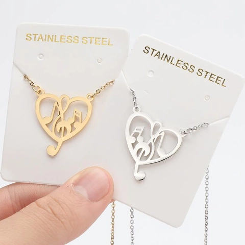 Collar Colgante Tema Musical Acero Inoxidable Corazón Nota Micrófono Trompeta Acordeón Auriculares Joyería Para Mujeres Niñas