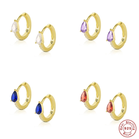 Pear Cut Zirkon Hoop Ohrringe 925 Sterling Silber Vergoldet Pave Kleine Wassertropfen Ohrbuckles Mode Schmuck Für Frauen