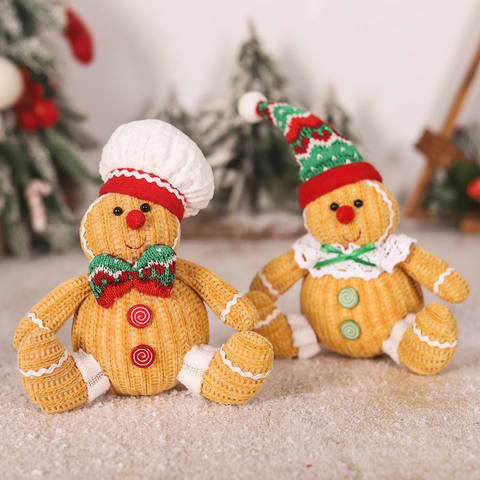 Decorazione di Natale Bambola di Peluche Omino di Pan di Zenzero Cappello da Chef Cappello di Maglia per la Casa Festa di Natale Ornamento Regalo
