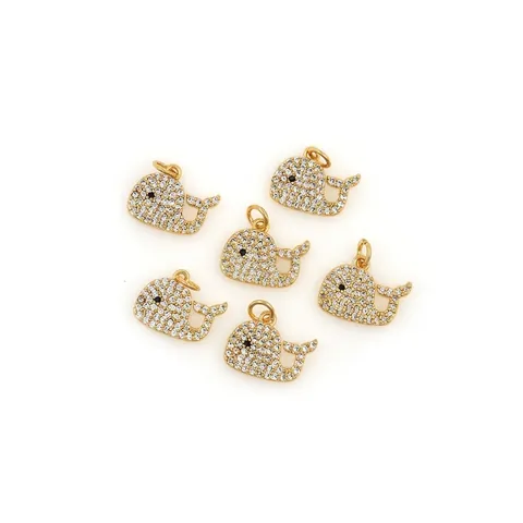 Pendentif Baleine En Cuivre Plqué Or Avec Zircon Blanc Micro Pavé Pour Fabrication De Bijoux DIY Bijoux Océan