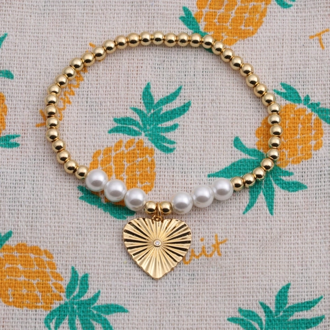 Bracciale Di Perline Rame Placcato Oro Zircone Perla Artificial Sintetica Cuore Malocchio Luna Stella Gioielli Donna