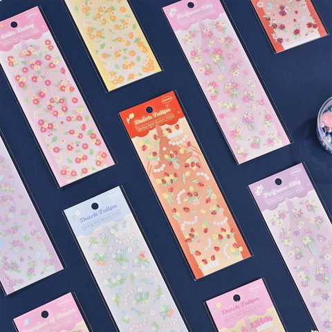 Adesivi Floreali Fiori Di Primavera Decorativi Per Scrapbooking Journaling DIY Artigianato Finitura Laser Olografica