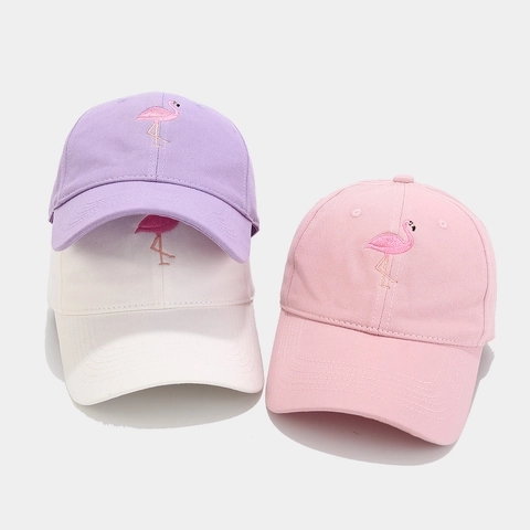Flamingo Embroidered Baseball Cap Cotton Adjustable Soft Top Curved Brim Sun Hat Women Casual Outdoor