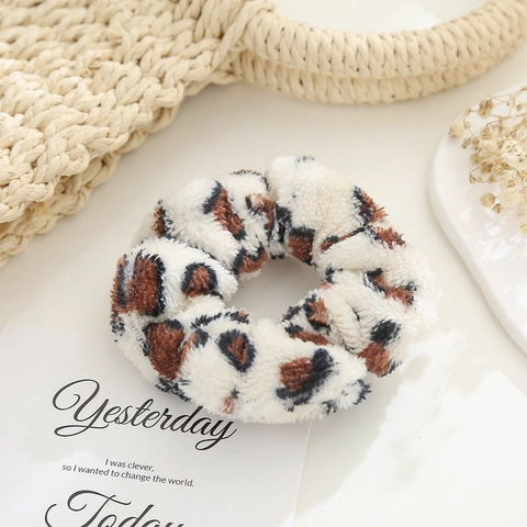 Coleteros De Peluche Con Estampado De Leopardo Gomas Elásticas Suaves Accesorios Retro Para El Pelo Mujer
