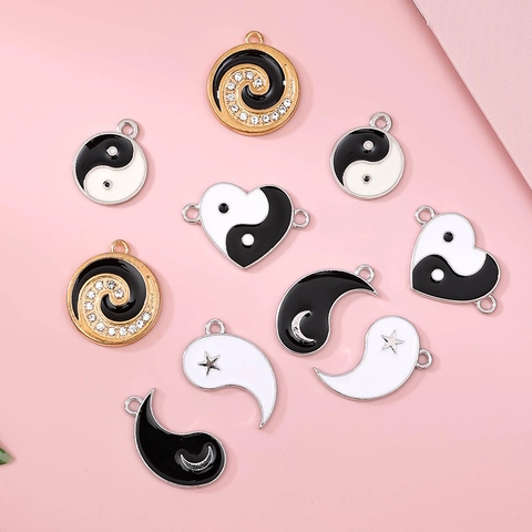 Yin Yang Tai Chi Bedels Hangers Legering Emaille DIY Sieraden Maken Hart Rond Ster Maan Zwart Wit Vintage Stijl