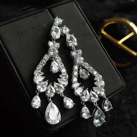 Luxuriöse Wassertropfen Zirkonia Chandelier Ohrhänger Mit 925 Sterling Silber Ohrstecker Kupfer Hohl Aus Für Frauen