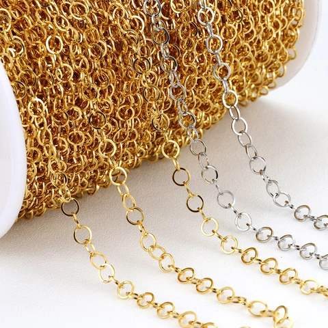 304 Stainless Steel 18K Gold Vacuum Plated Small Round Circle Chain DIY Jewelry Findings For Handmade Necklace Bracelet