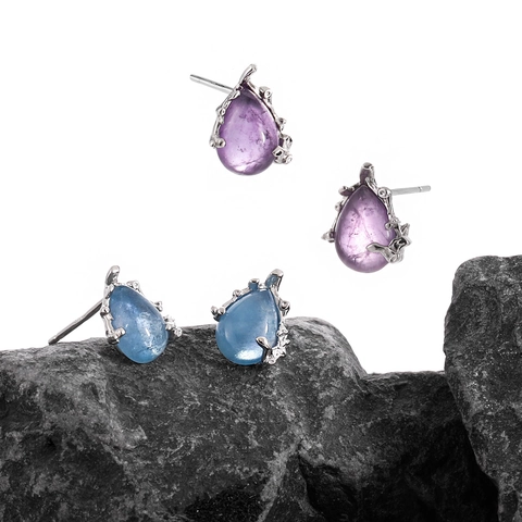 S925 Sterling Silver Waterdrop Stud Earrings With Amethyst Aquamarine Crystal Unique Vine Design For Women