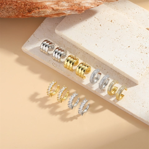 Geometric Zircon Ear Cuffs Vintage French Style Copper Gold Plated Non Piercing Jewelry Accessory For Women