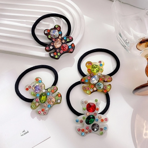 Süßer Bär Haargummi Acetat Bunte Strasssteine Hochelastisch Pferdeschwanz Halter Glitzernde Haar Accessoires Frauen Mädchen