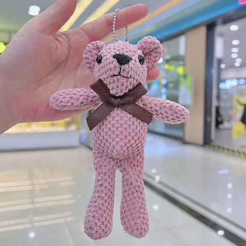 Osito De Peluche De Ganchillo Hecho A Mano Colgante De Bolsa Lindo Animal De Punto Con Lazo Cadena De Bolas Metal
