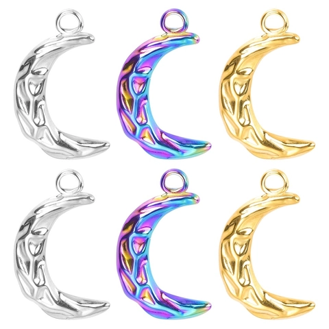 Collana Con Pendente A Mezzaluna Martellata Acciaio Inossidabile Placcato Oro 18K Arcobaleno Gioielli Per Donna