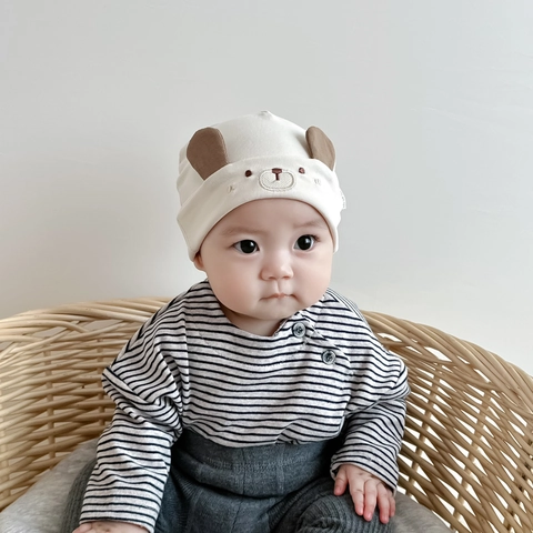 Newborn Baby Knit Beanie Hat Cotton Soft Bear Ears Raised Animal Embroidery Warm Winter Cap For Infant Boys Girls