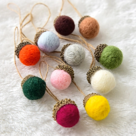 Christmas Wool Felt Acorn Ornaments Natural Caps Hemp Rope Hanging DIY Garland Home Festive Decor Forest Style