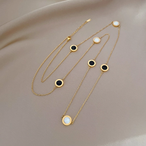 Collier En Acier Inoxydable Chiffres Romains Pendentif Rond Double Face Plqué Or Longue Chaîne De Pull Pour Femme