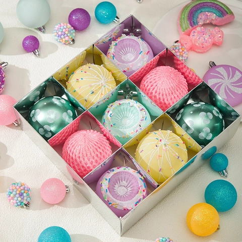 Macaron Christmas Tree Hanging Ornaments Colorful Glitter Plastic Foam Candy Star Shape Decor For Holiday Party Decor