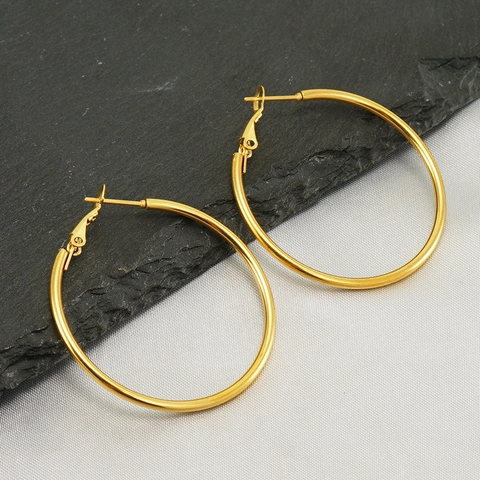 Hoop Earrings Stainless Steel 18K Gold Plated Round Geometric Retro Minimalist Fashion Ear Jewelry For Women