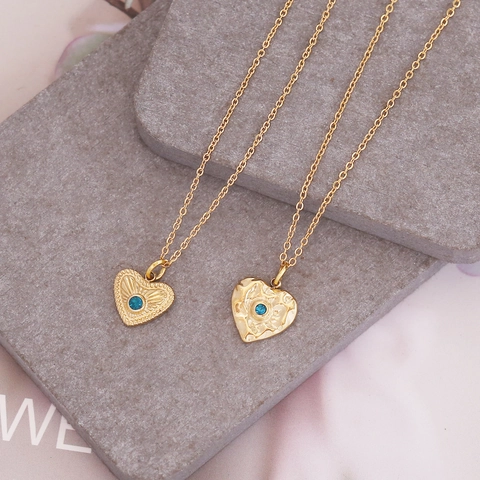 Collar Con Colgante De Corazón Acero Inoxidable Circonita Azul Geométrica Irregular Joyería