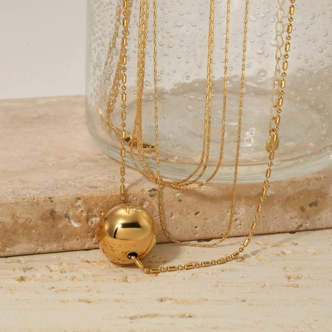 Collier Multi-Rangs En Acier Inoxydable Avec Grand Pendentif Boule Polie Multi-Brins Sphère Ronde Bijoux Minimalistes Pour Femmes