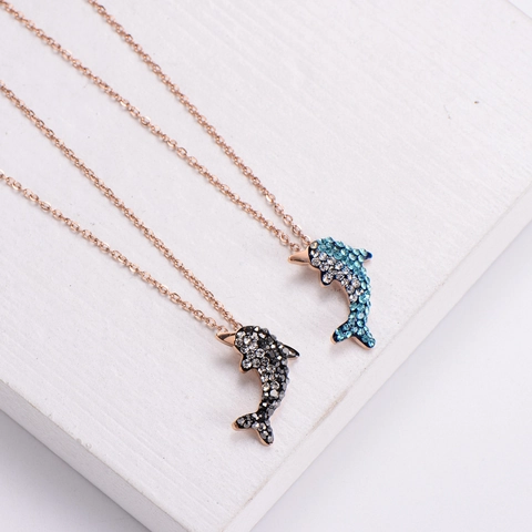 Collar Con Colgante De Delfín Acero Inoxidable 316L Diamantes De Imitación Cola De Ballena Joyería Para Mujeres Niñas