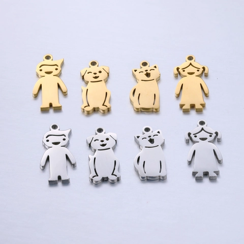 Cartoon Boy Girl Cat Dog Charms 304 Stainless Steel Mirror Polished DIY Jewelry Making Pendants For Necklace Bracelet