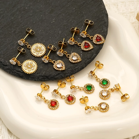 Orecchini Pendenti Cuore In Zircone Acciaio Inossidabile 304 Placcato Oro 18K Impermeabile Gioielli Per Donne
