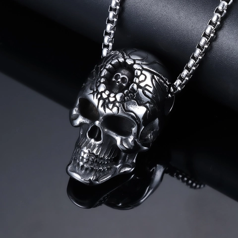 Collar Con Colgante De Calavera Acero Inoxidable 316L Estilo Punk Gótico Rock Joyas Pulidas Vintage Para Hombres Y Mujeres
