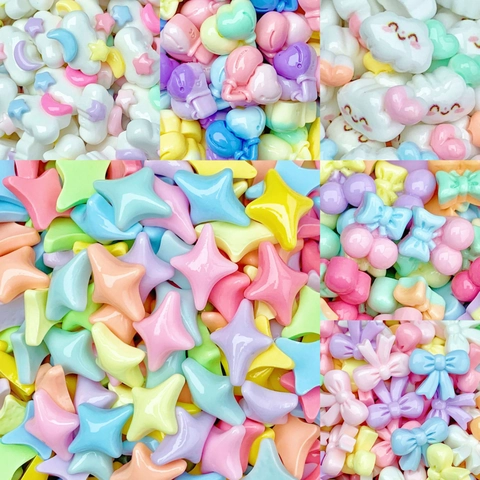 Mini Resin Charms Macaron Color Cartoon Shapes Star Heart Cloud Accessories For Nail Art Hair Clips Jewelry Making DIY