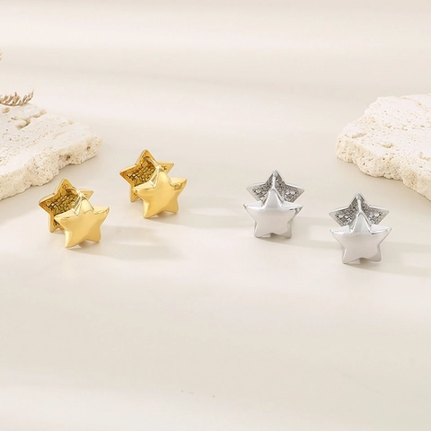 Minimalistische 3D Stern Huggie Creolen Edelstahl Zierlicher Fünfzackiger Stern Schmuck Für Frauen Modisches Accessoire