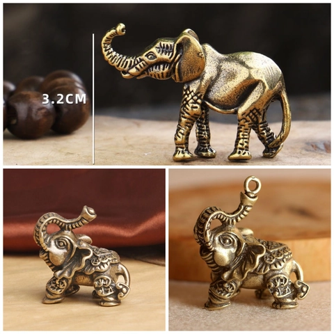 Figura De Elefante De Latón Antiguo Estatua De Riqueza De La Suerte Miniatura Ornamento De Escritorio Escultura De Animal
