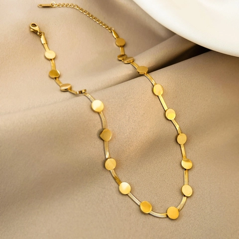 Collana Girocollo a Catena a Serpente in Acciaio al Titanio Minimalista con Pendente a Dischi Circolari Bracciale Gioielli da Donna